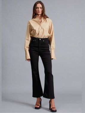 Rag & Bone Black Casey Ankle Flare High Rise Stretch Cropped Jeans 28 black